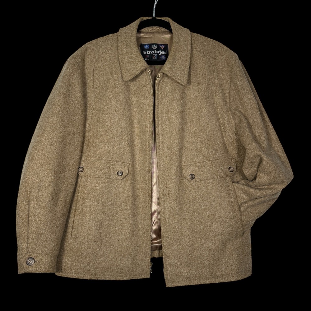 Stratojac Men's Tan Wool‎ Blend Zip Up Jacket Size 46